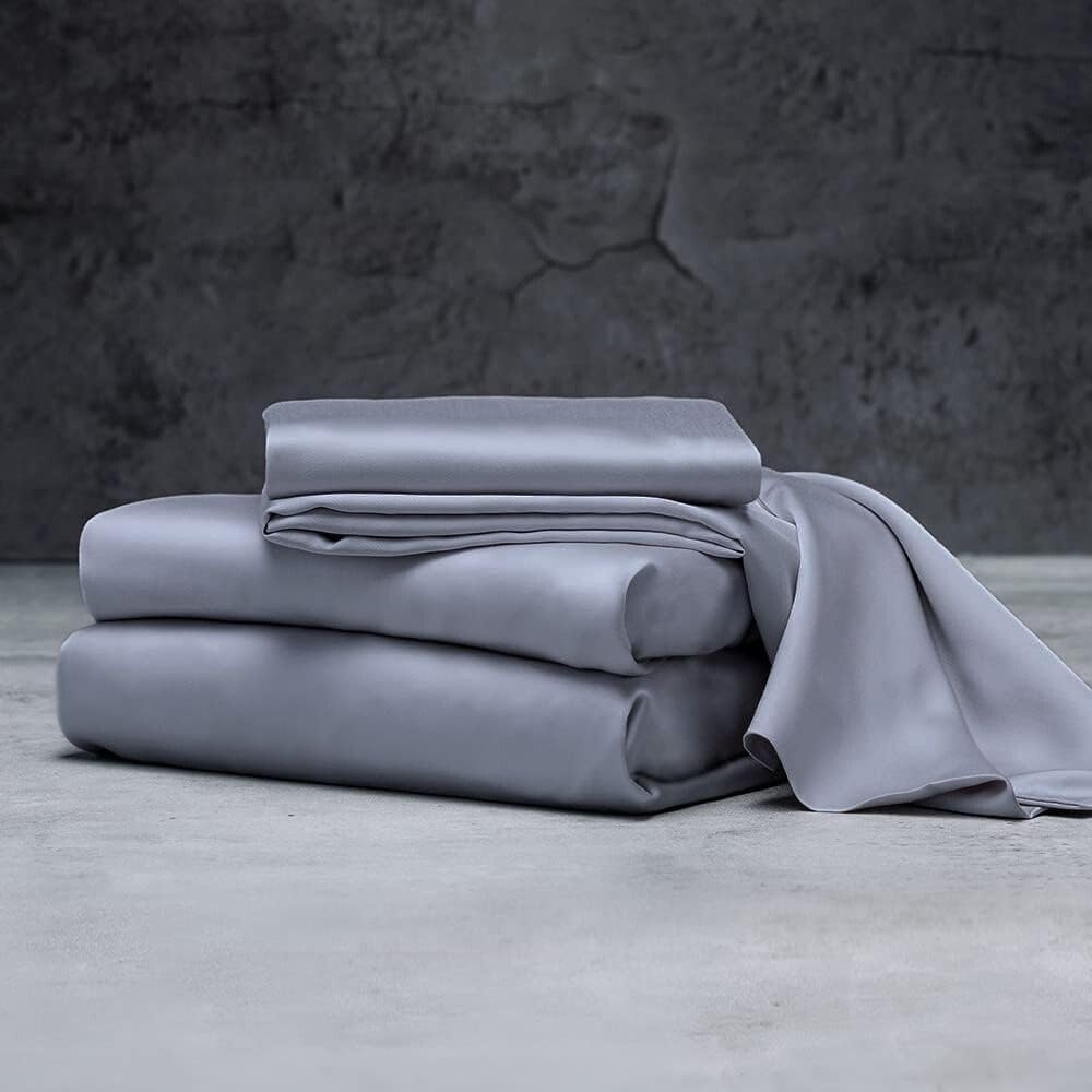Mulberry Silk Satin Elastic Fitted 15" Dp & Flat Sheet with 2 Pillow Covers