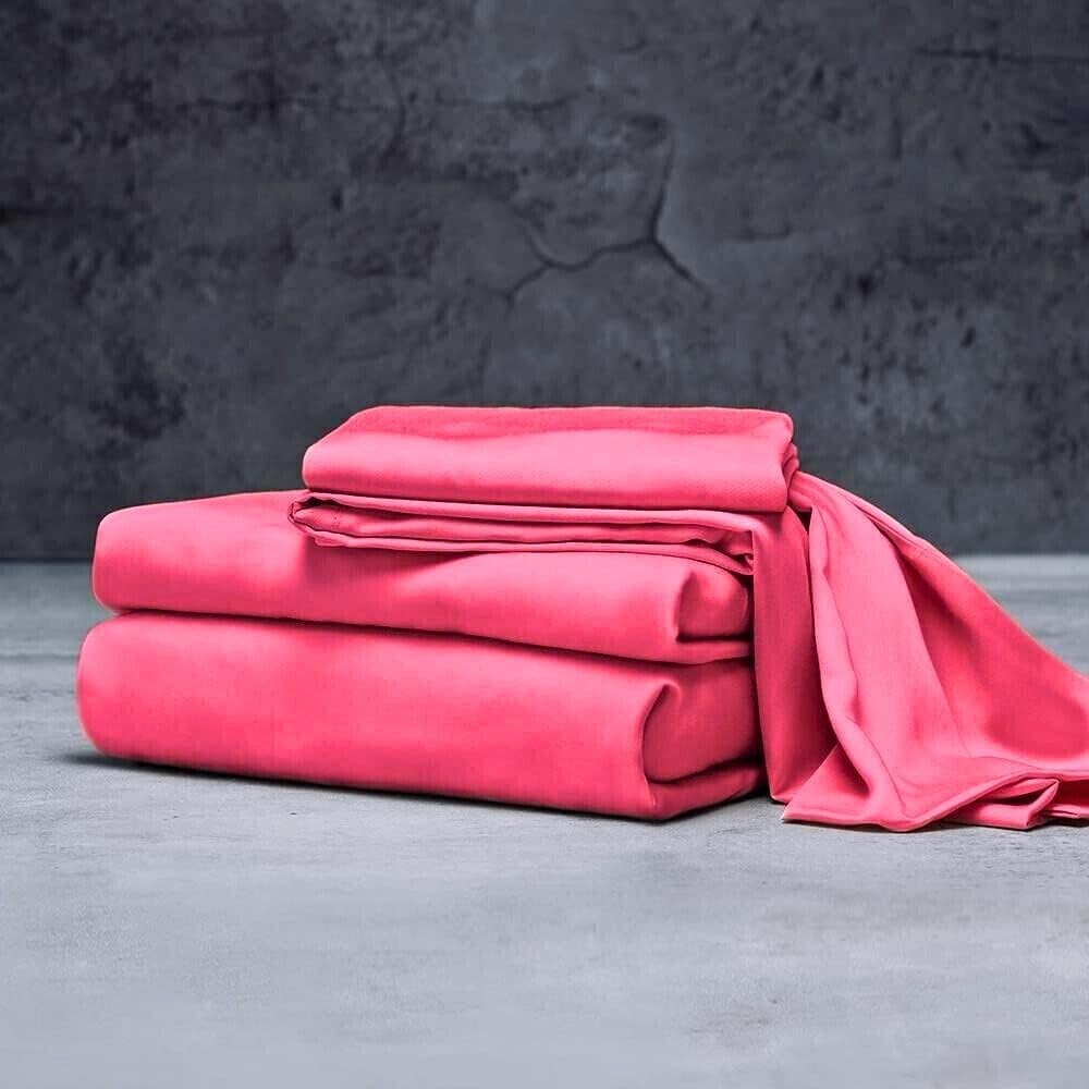 Mulberry Silk Satin Elastic Fitted 15" Dp & Flat Sheet with 2 Pillow Covers