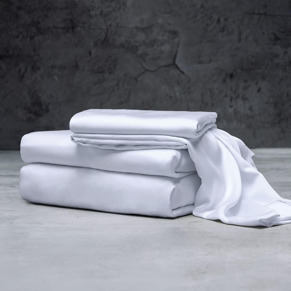 Mulberry Silk Satin Elastic Fitted 15" Dp & Flat Sheet with 2 Pillow Covers