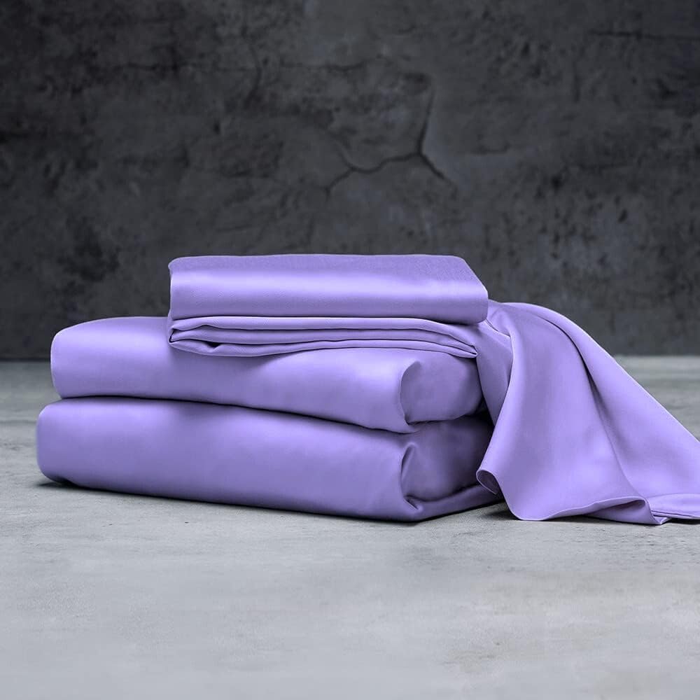 Mulberry Silk Satin Elastic Fitted 15" Dp & Flat Sheet with 2 Pillow Covers
