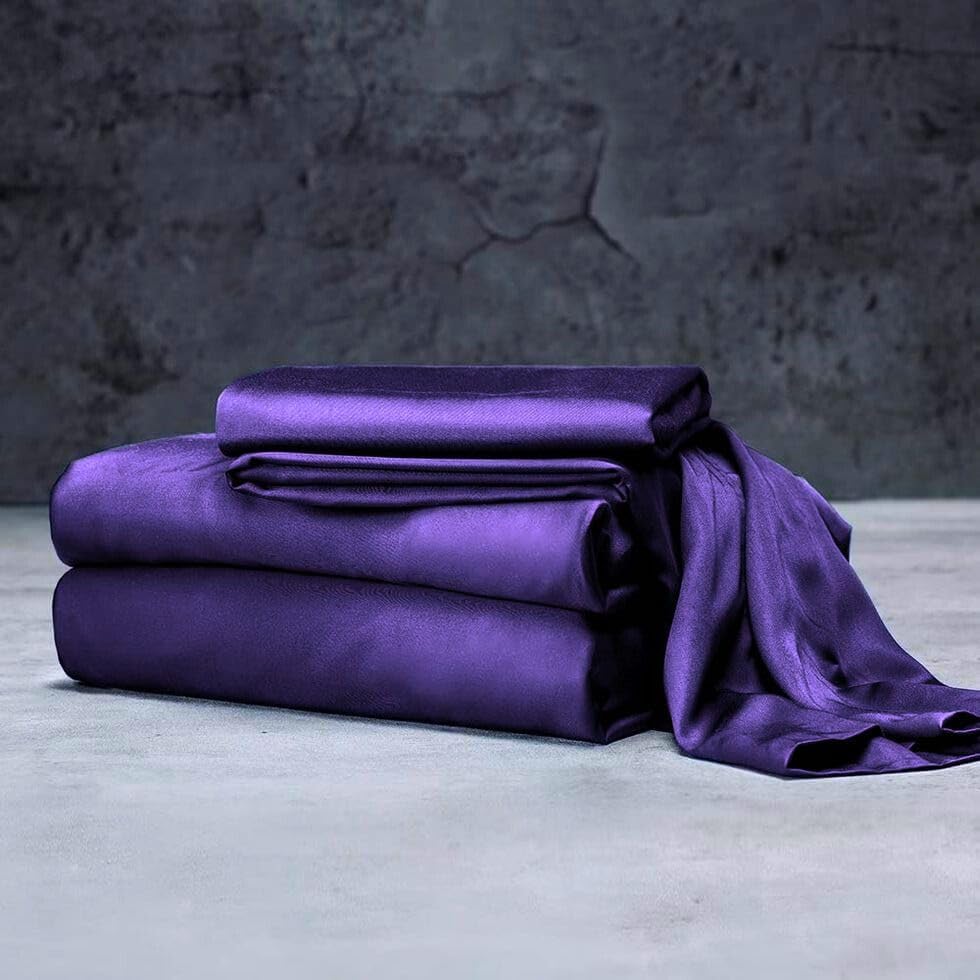 Mulberry Silk Satin Elastic Fitted 15" Dp & Flat Sheet with 2 Pillow Covers