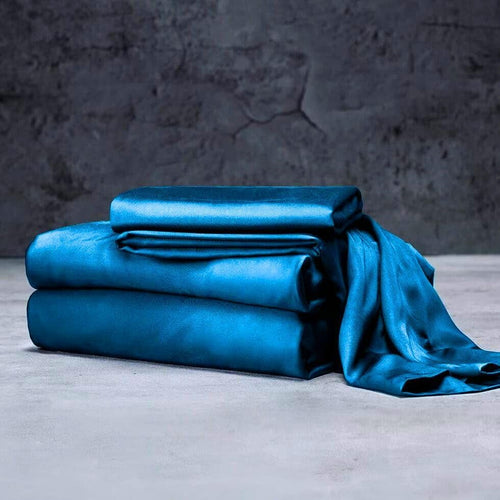 Mulberry Silk Satin Elastic Fitted 15" Dp & Flat Sheet with 2 Pillow Covers