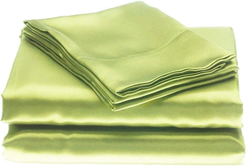 Mulberry Silk Satin Elastic Fitted 15" Dp & Flat Sheet with 2 Pillow Covers