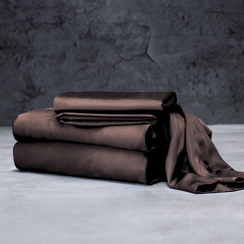 Mulberry Silk Satin Elastic Fitted 15" Dp & Flat Sheet with 2 Pillow Covers