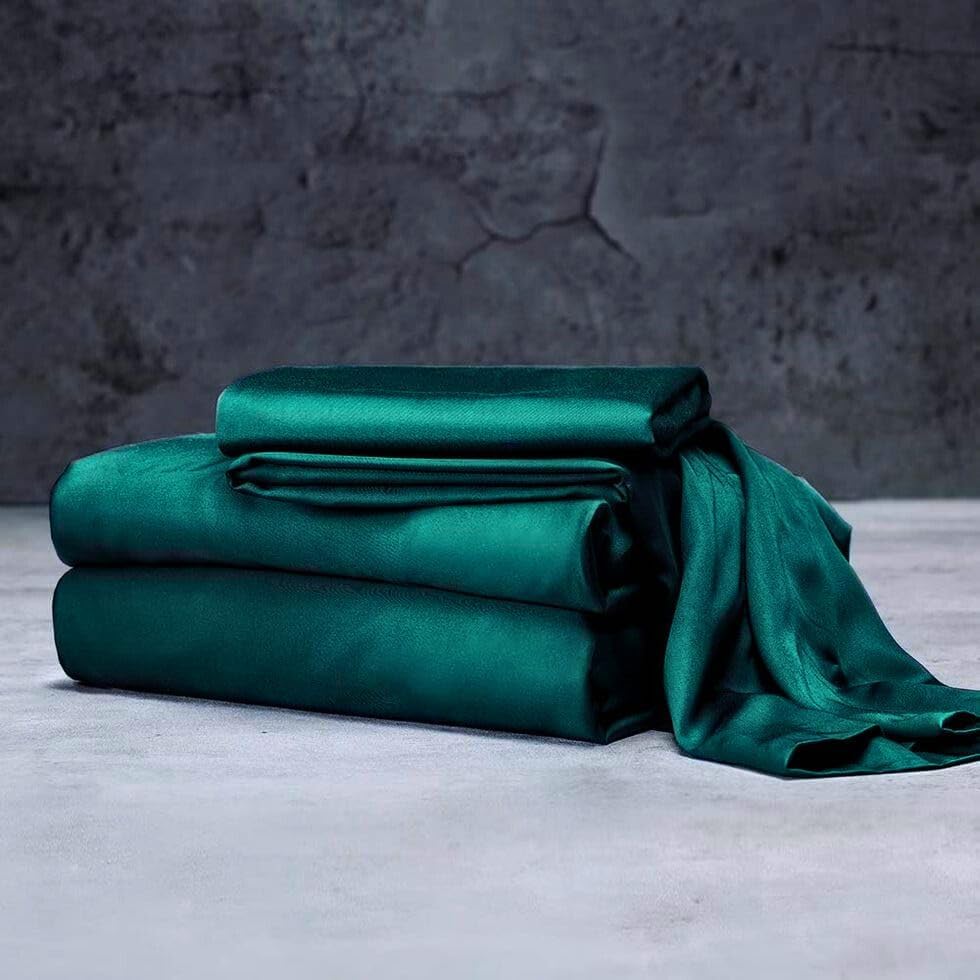 Mulberry Silk Satin Elastic Fitted 15" Dp & Flat Sheet with 2 Pillow Covers