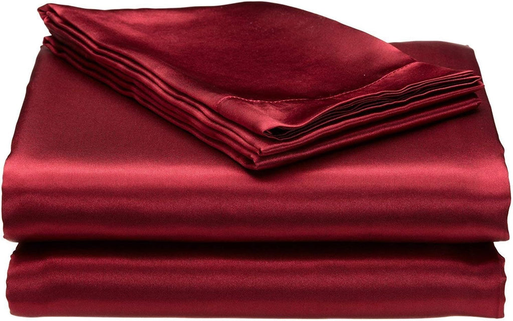 Mulberry Silk Satin Elastic Fitted 15" Dp & Flat Sheet with 2 Pillow Covers