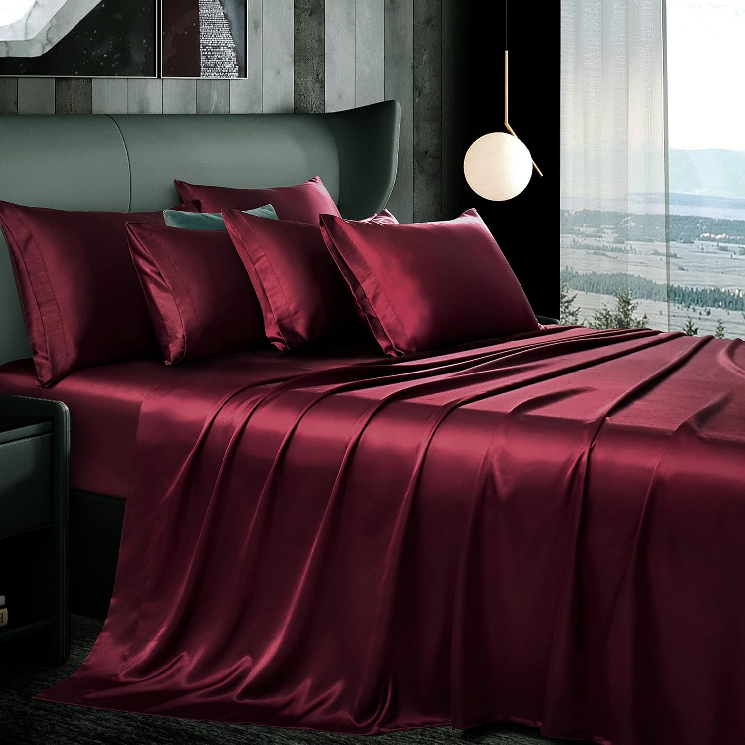 Mulberry Silk Satin Elastic Fitted 15" Dp & Flat Sheet with 2 Pillow Covers
