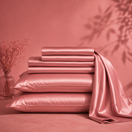 Mulberry Silk Satin Elastic Fitted 15" Dp & Flat Sheet with 2 Pillow Covers