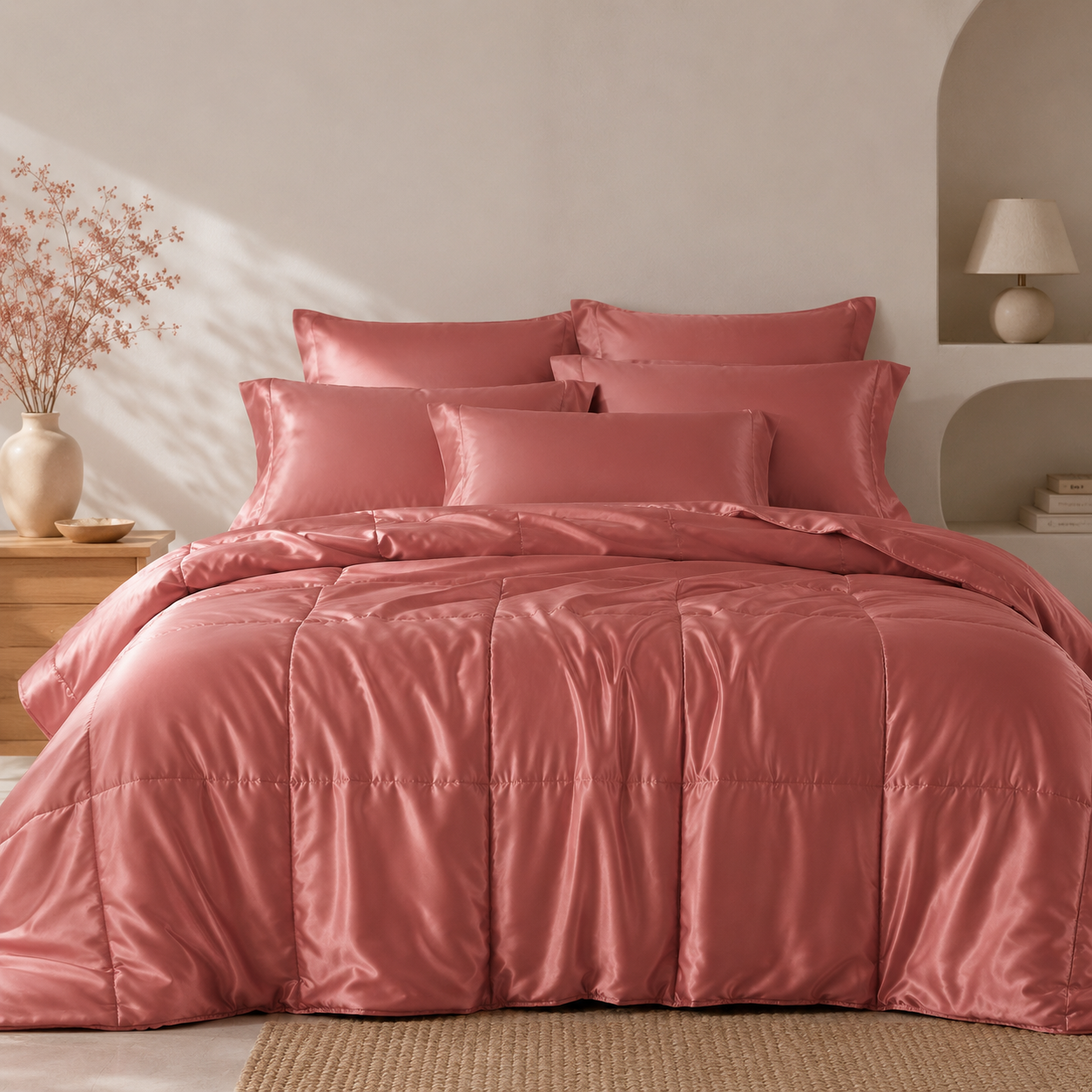Mulberry Silk Satin Comforter with 2 Pillow Covers