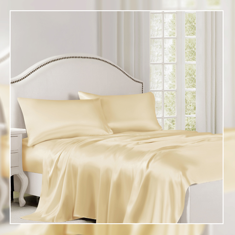 Mulberry Silk Satin Elastic Fitted 15" Dp & Flat Sheet with 2 Pillow Covers